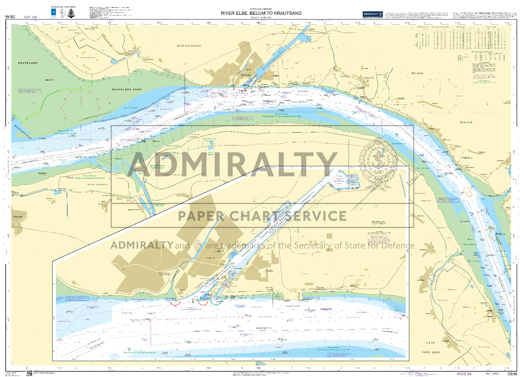 ADMIRALTY Chart DE46: River Elbe, Belum to Krautsand