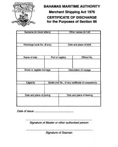 Bahamas Certificate of Discharge