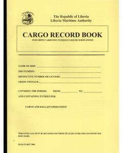 Liberian Cargo Record Book - For Ships Carrying Noxious Liquid Substances